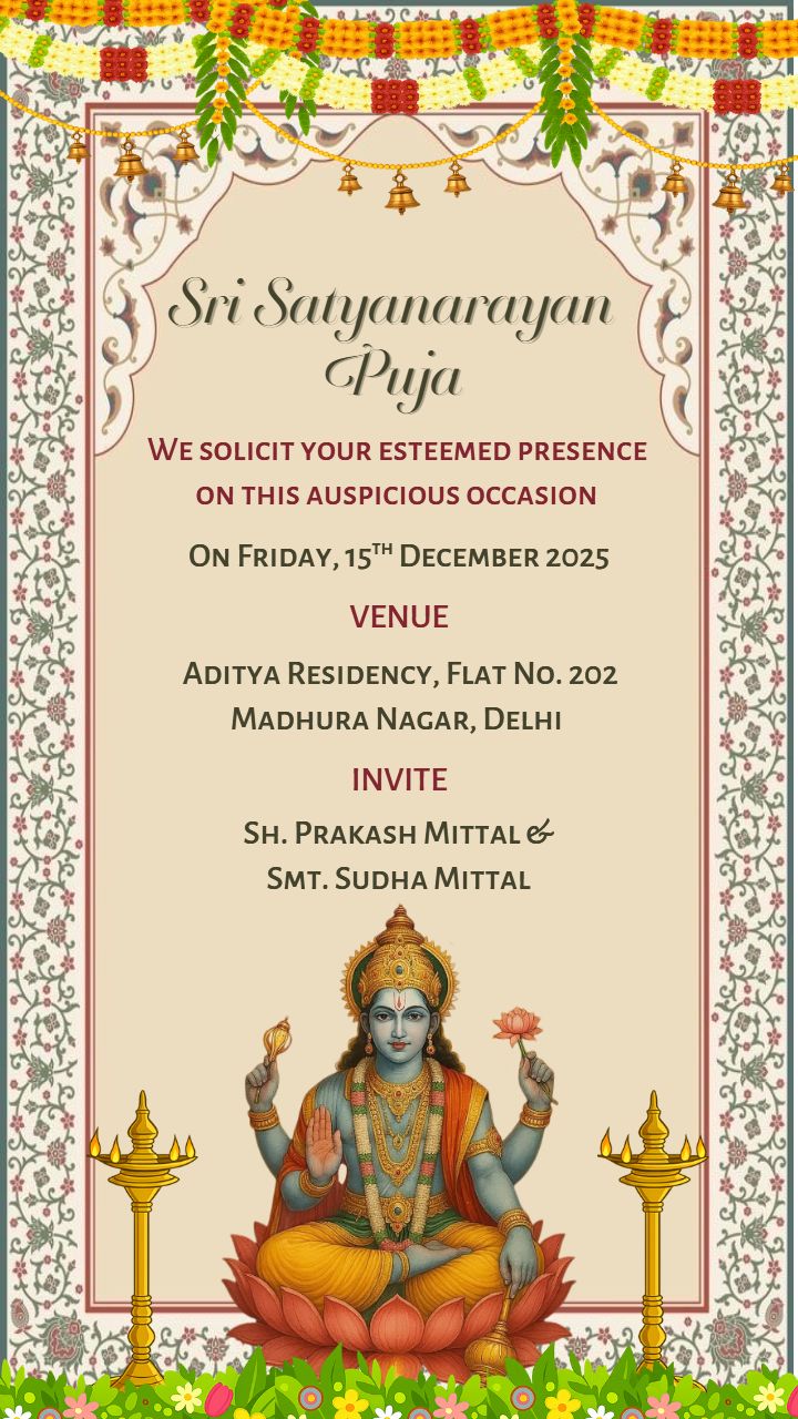 Sri Satyanarayan Pooja Invitation With Vishnu Blessing
