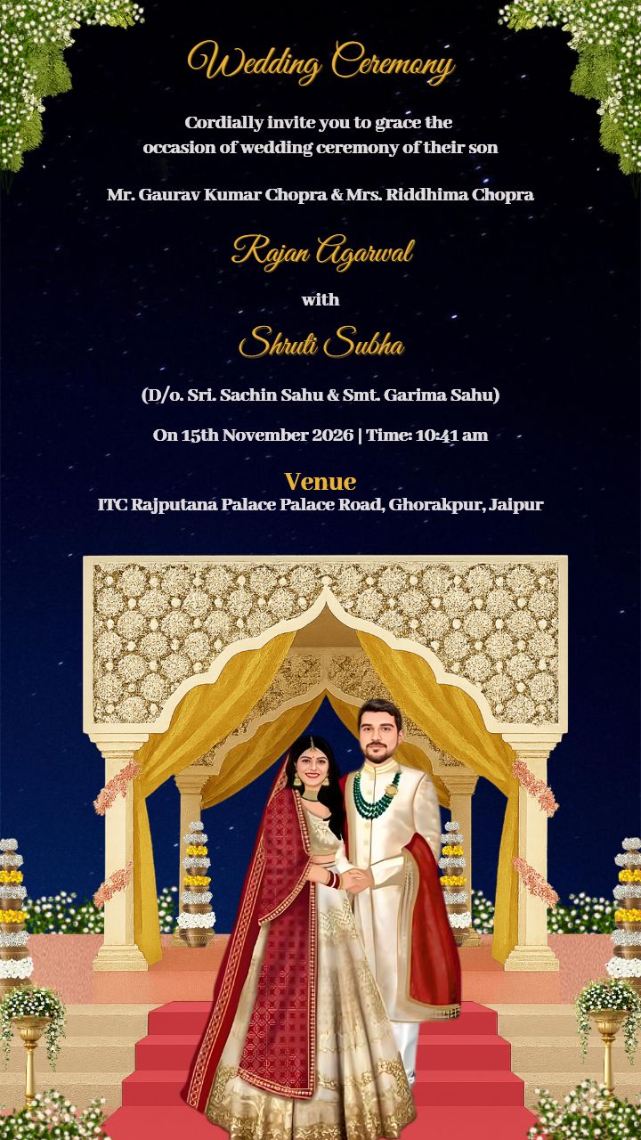 Blessing with Ganesha to Wedding invitation for Couples