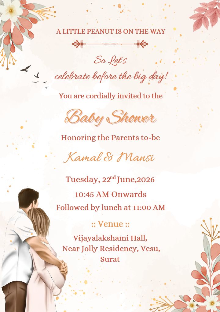 Digital Baby Shower Invitation with Floral Couple Theme