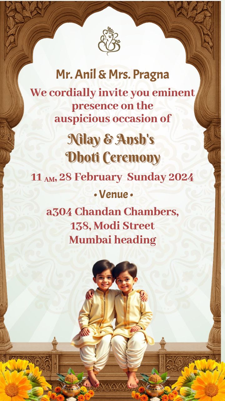 Dhoti Ceremony Invitation With Cultural Elements
