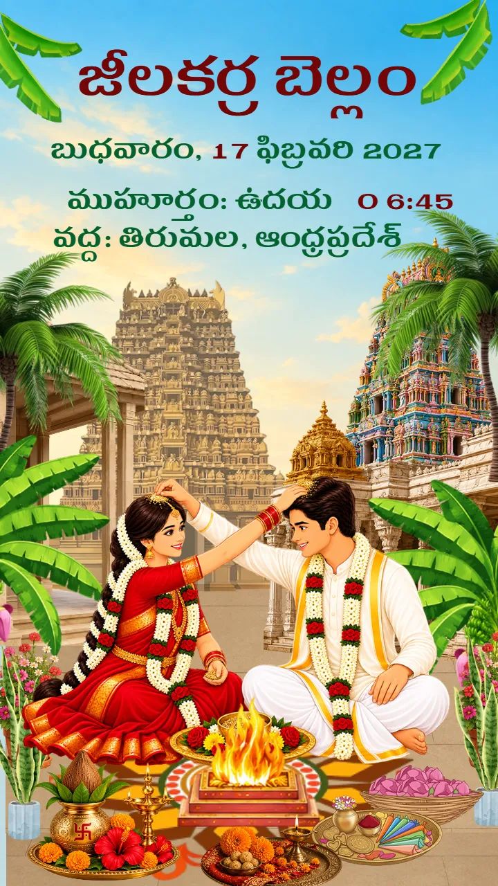 Telugu Wedding Invitation Video with Temple and Lotus Beauty