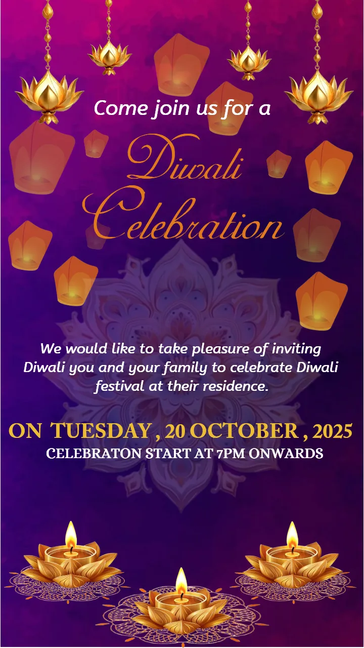 Diwali Invitation Card with Lights and Diyas Theme 2025