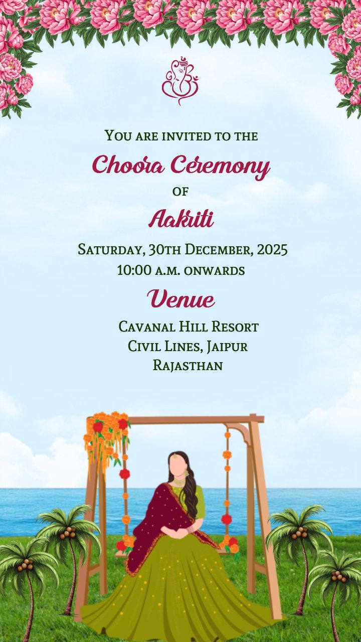 Floral Beachside Choora Ceremony Invitation card