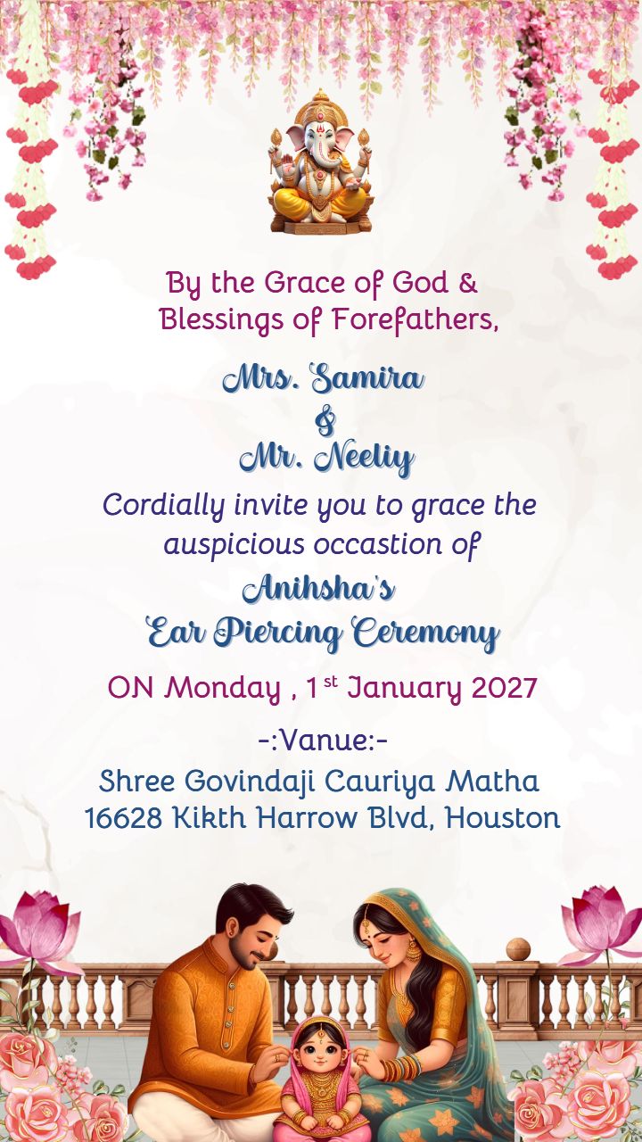 Elegant Ear Piercing Ceremony Invitation with Ganesha Theme