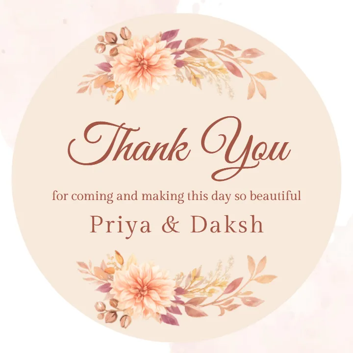 Wedding Thank You Tags in Soft Beige Floral Theme