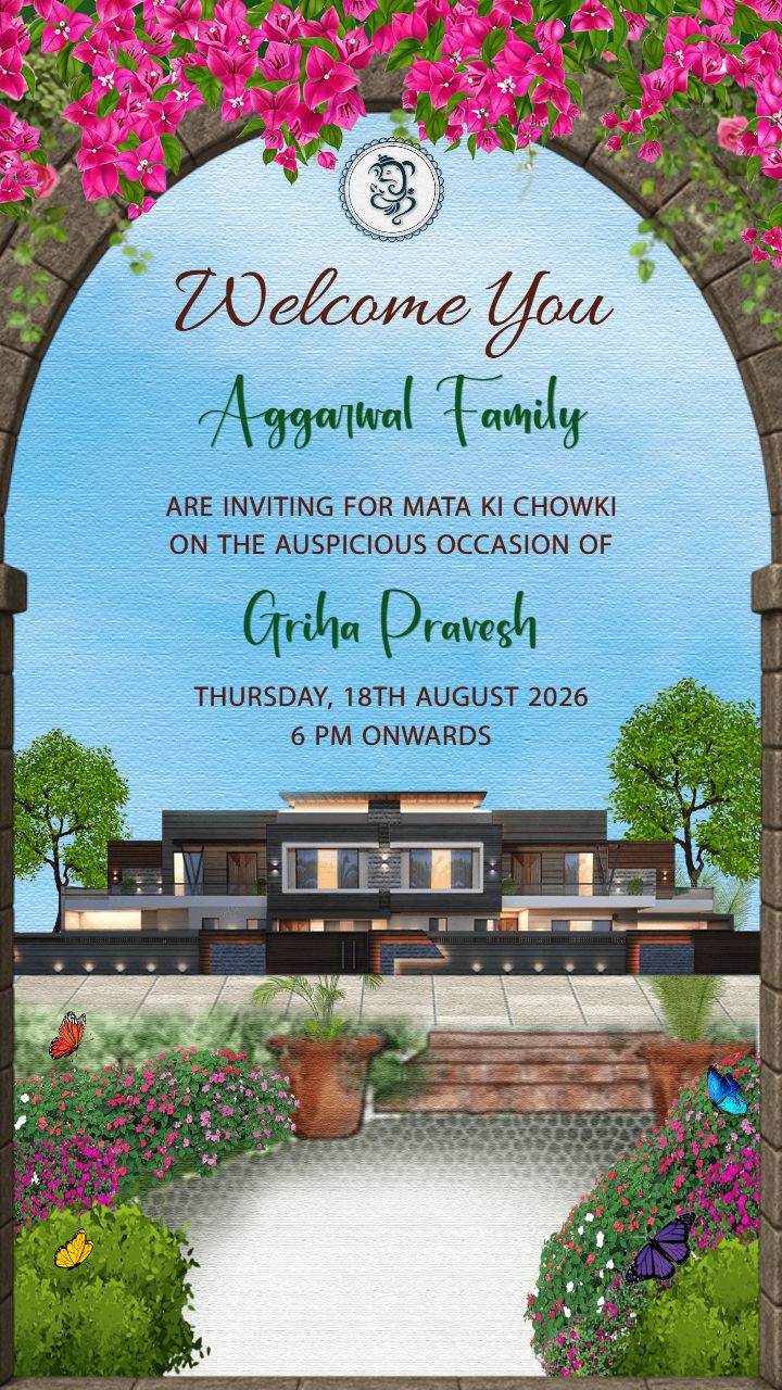 Griha Pravesh Invitation Card With Mata Ki Chowki