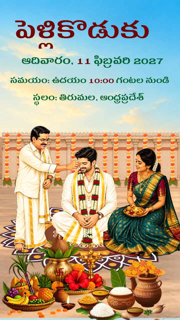 Telugu Wedding Invitation Video with Temple and Lotus Beauty
