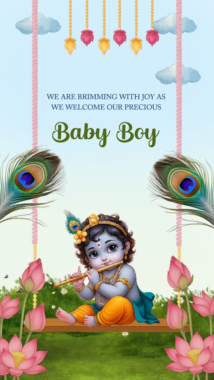 Baby Announcement Video With Krishna Festive Design