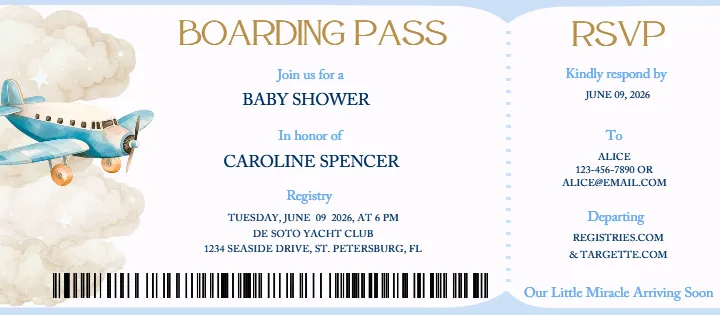 Boarding Pass Baby Shower Invitation Template Online