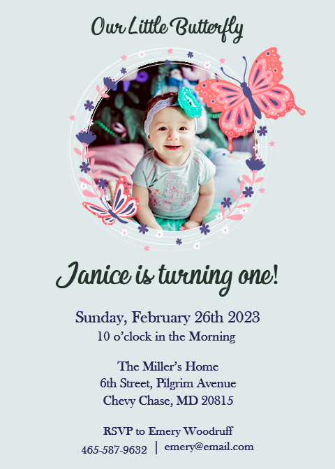 Baby Girl Birthday Invitation Card