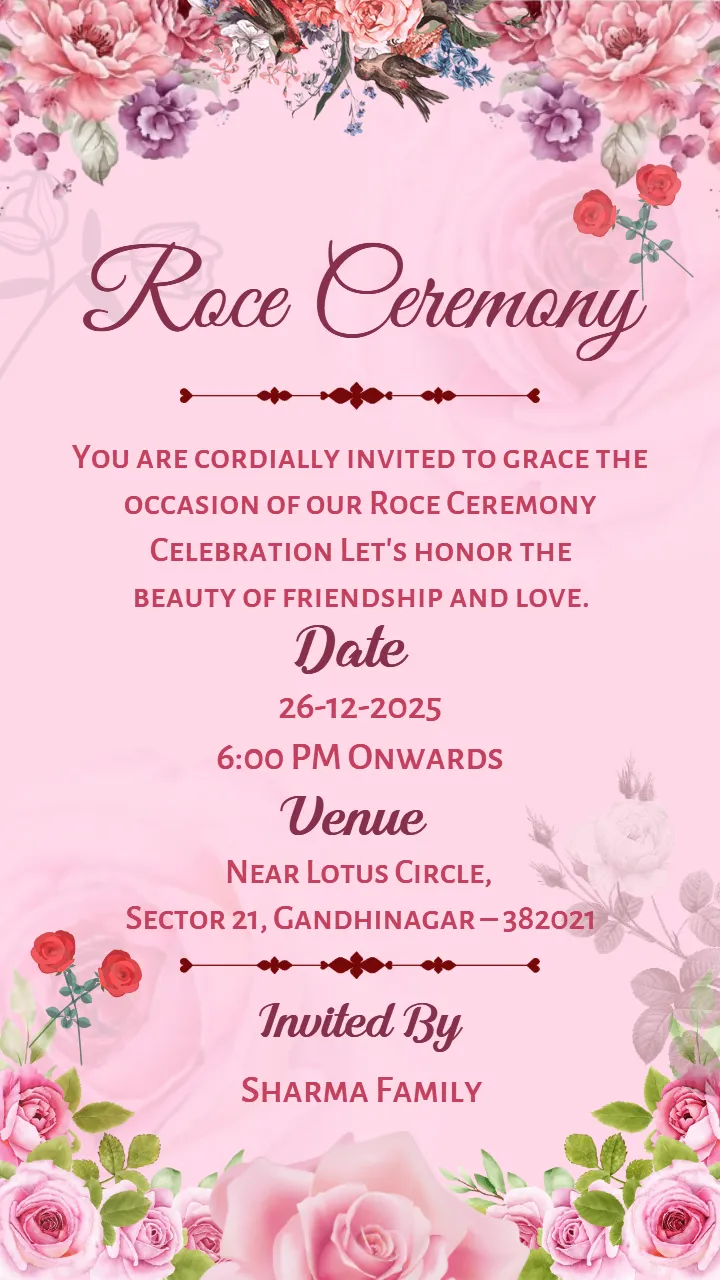 Premium Floral Roce Ceremony Invitation Card Design