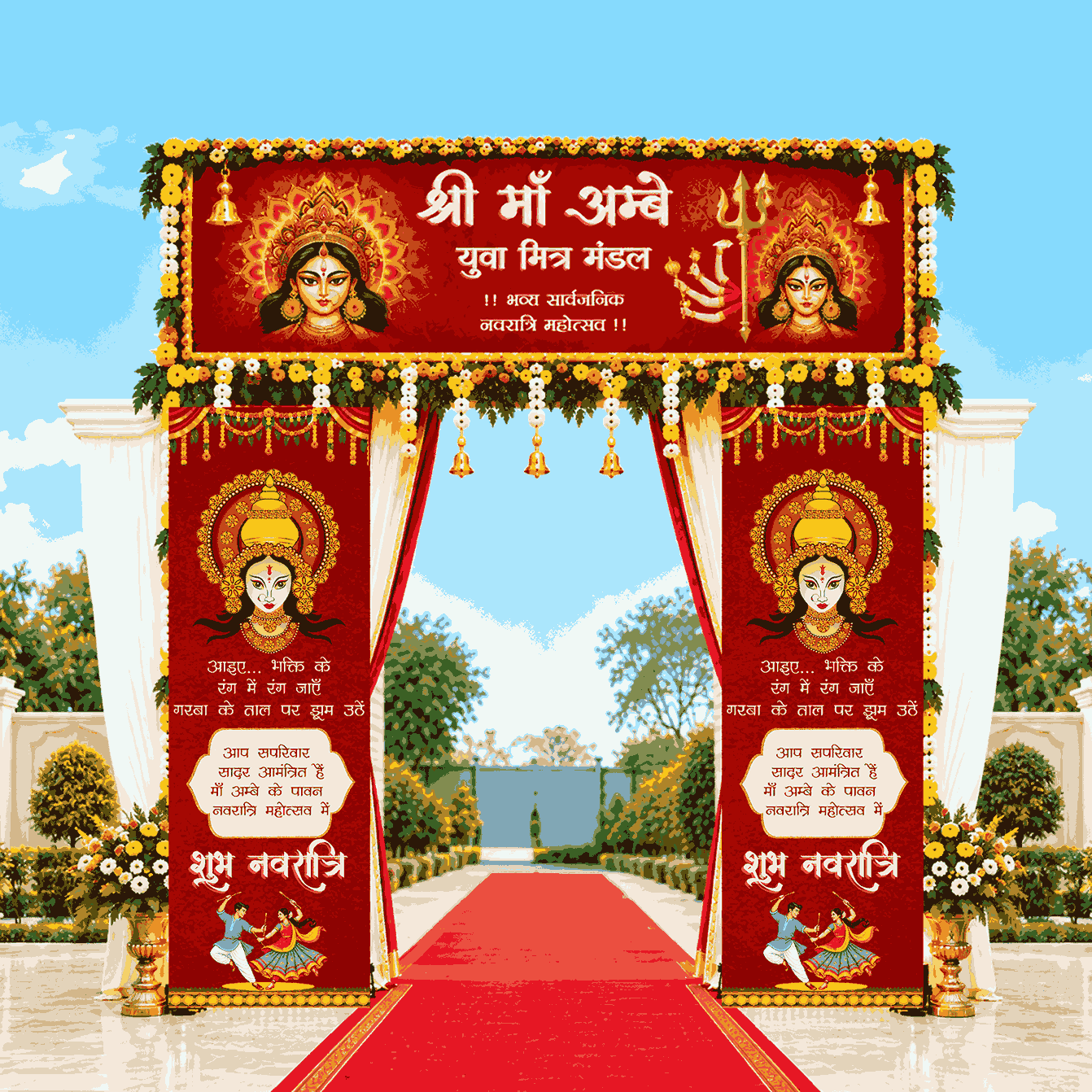 Navratri Entry Gate Design with Maa Durga Festival Art