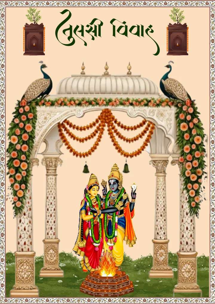 Gujarati Tulsi Vivah Invite Card with Tulsi and Lord Vishnu