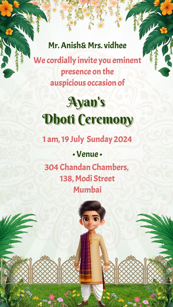 Dhoti Ceremony Invitation Message in English