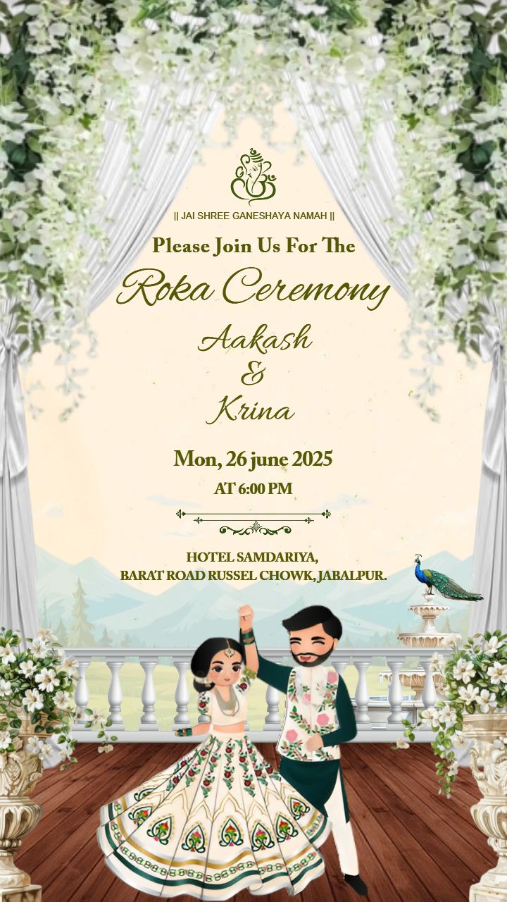 Traditional Floral Roka Ceremony with Dancing Couple Design