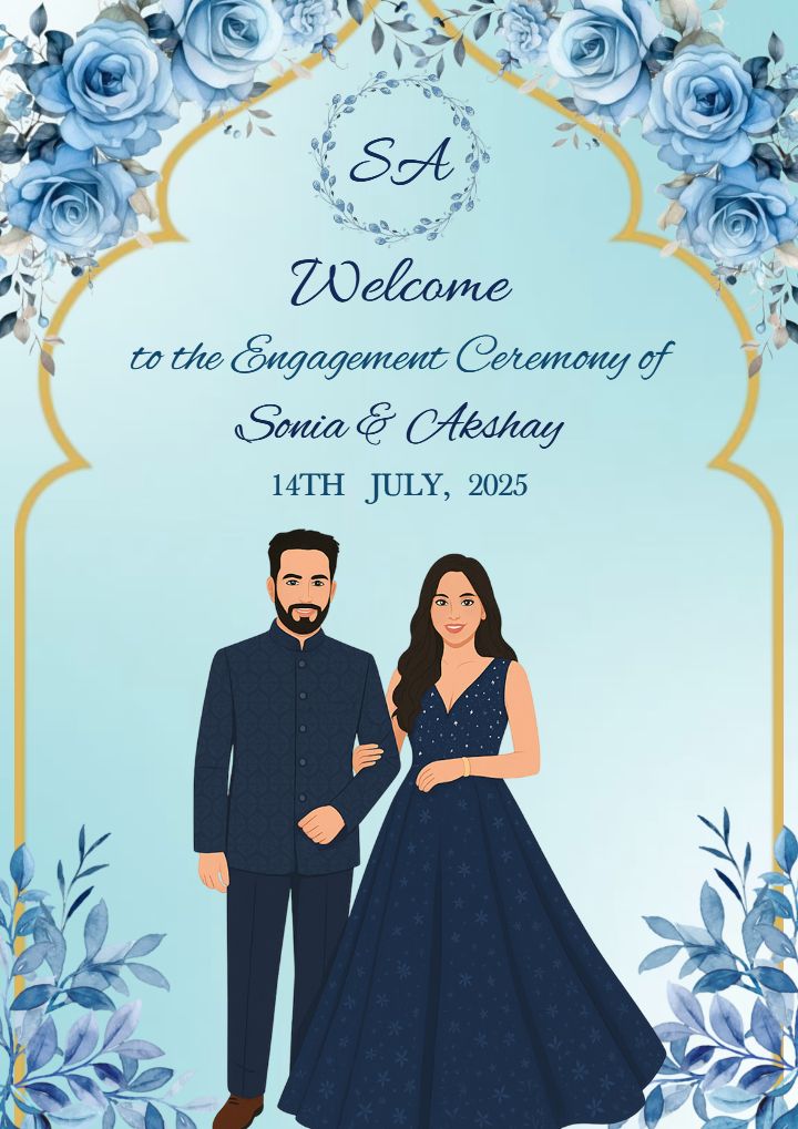 Blue floral Theme engagement welcome board design template