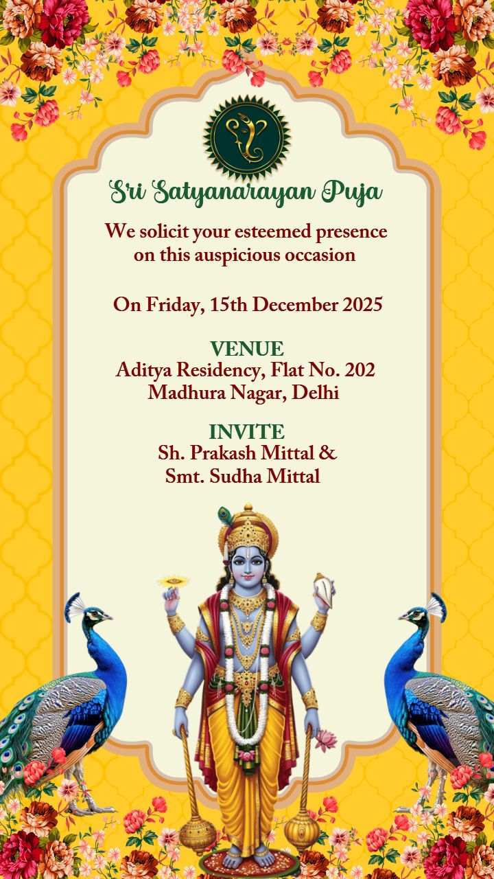 Satyanarayan Pooja Video Template Floral Yellow Design