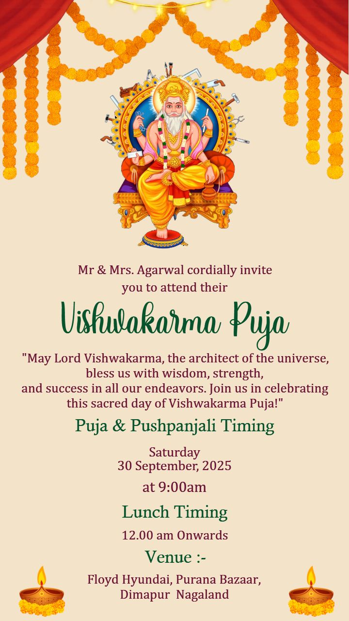 Vishwakarma Puja Invitation Template with God blessing