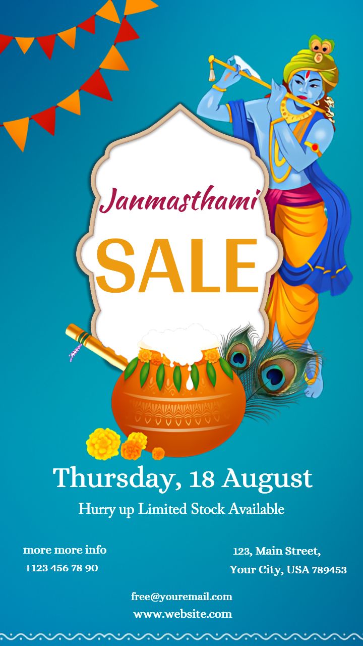 Janmashtami Special Poster Sale Invitation Card Template