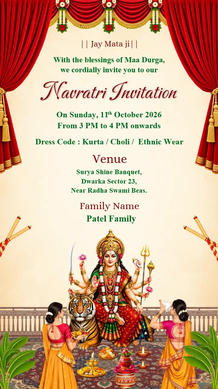Navratri Invitation Card with Cream and Red Design