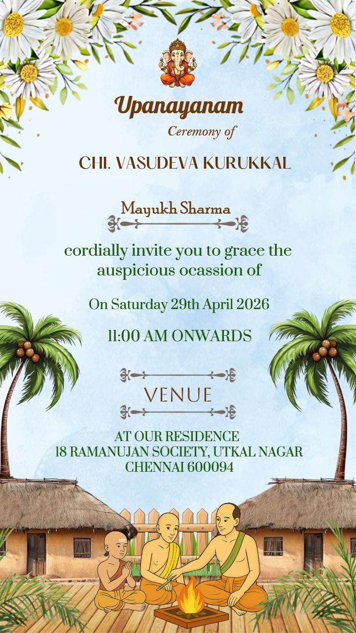 Upanayanam ceremony invitation in English rustic layout