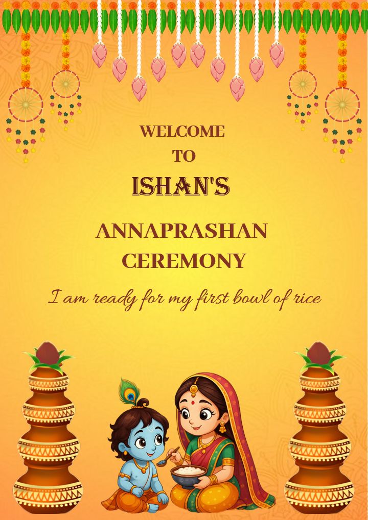 Indian Annaprashan Invitation Standee in Yellow Theme