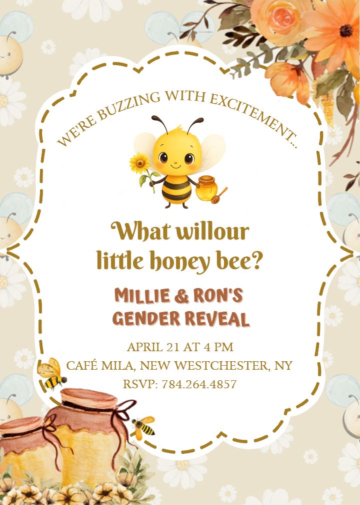 Gender Reveal Invitation Yellow Theme with Flying Bees