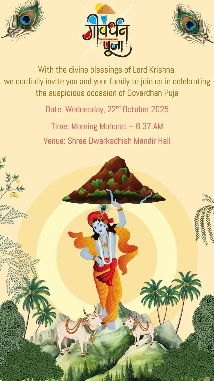Free Govardhan Puja Invitation Template in Yellow Theme