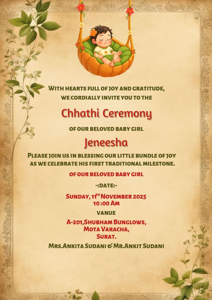 Chhathi Invitation Card in English with Floral Swing