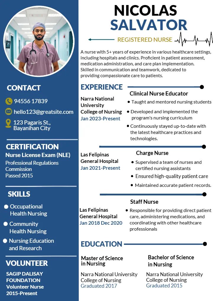 Editable Nurse Resume Template for Professional Job Profiles