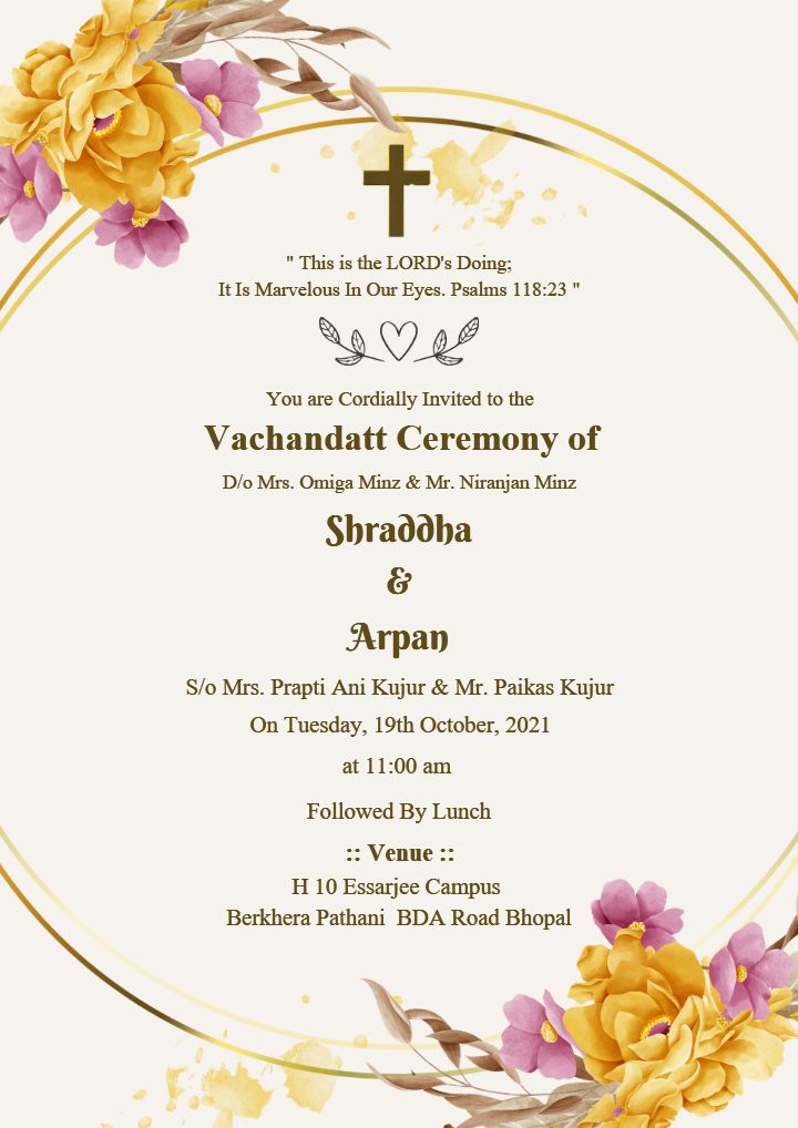 Soft Blooms In Christian Wedding Invitation Card Design