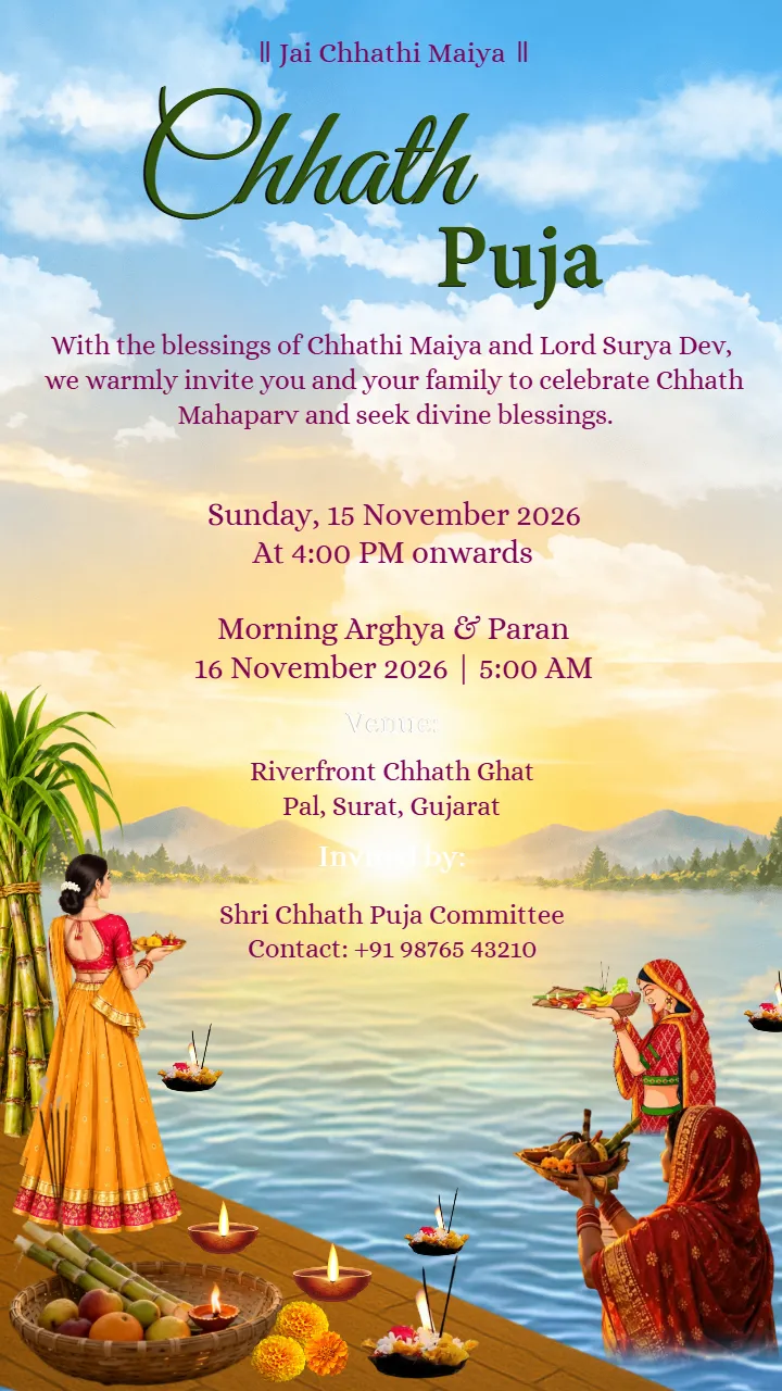 Chhath Puja Invitation Card for Surya Dev Worship