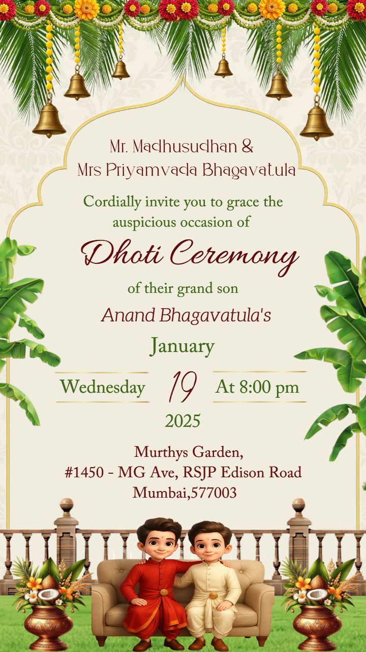 Dhoti Ceremony Card Design with Photo Option