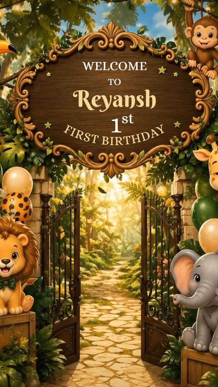 Jungle Safari 1st Birthday Invitation Video for Celebration