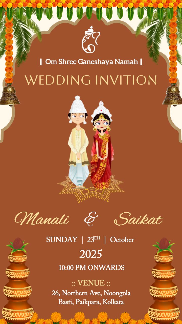 Create Bengali Wedding Invitation Video with Kalash Motifs
