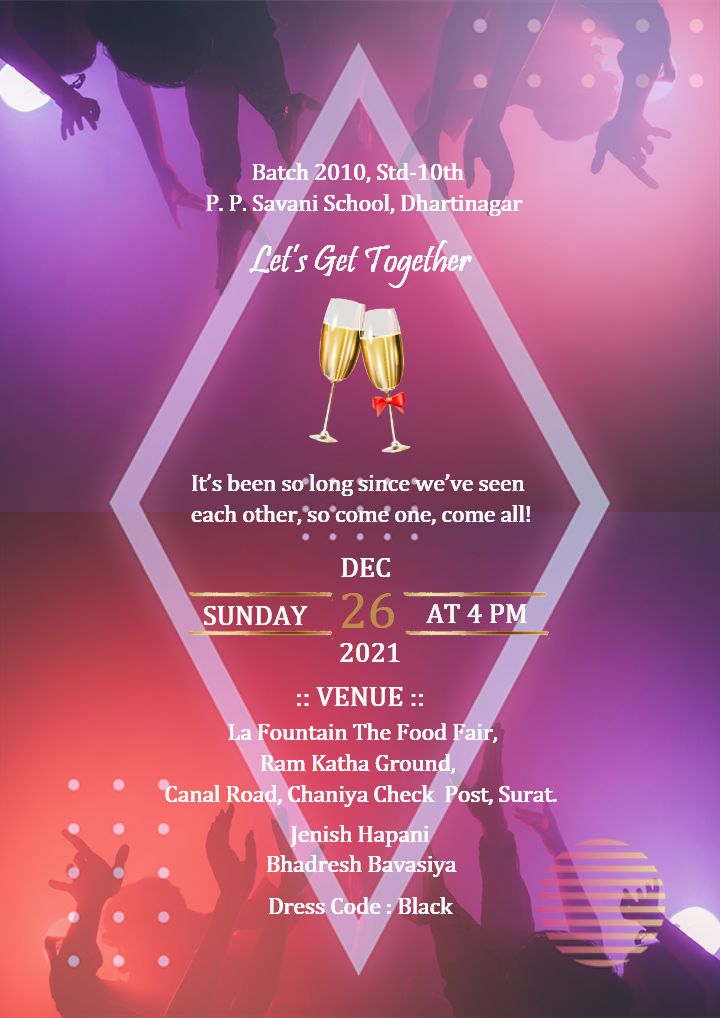 Simple get together invitation card for school and friends