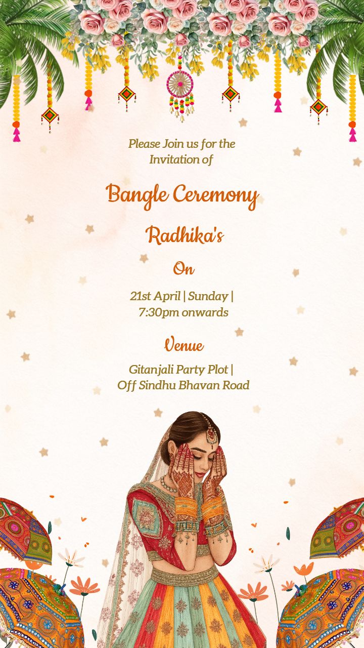 Rajasthani Style Bangle Ceremony Card with Bride