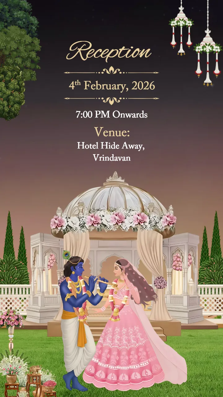 Wedding Invitation Card with Radha Krishna Theme