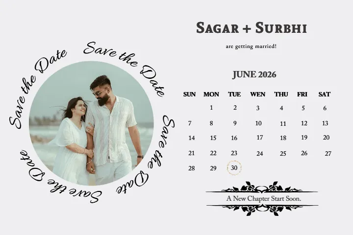 Wedding Save the Date Calendar with Elegant Monthly Layout