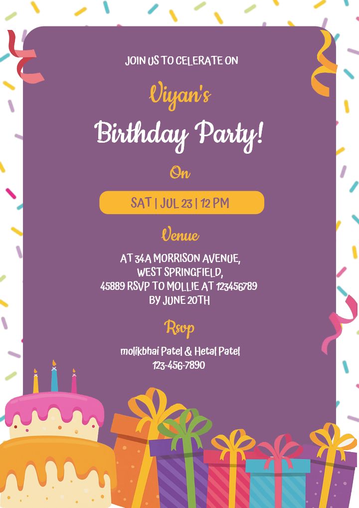 Colorful Digital Birthday Invitation Card for a Boy