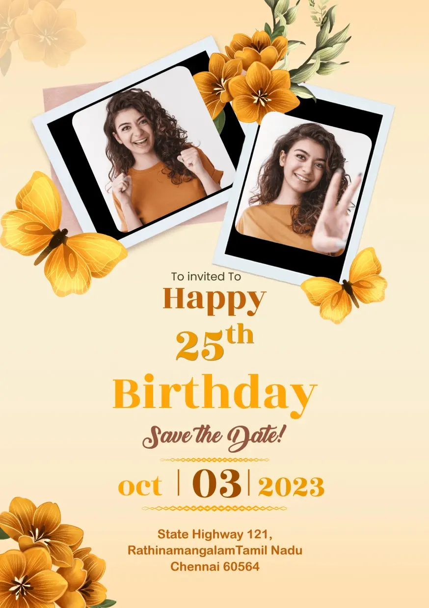 Save The Date 25th Birthday Invitation Template in English
