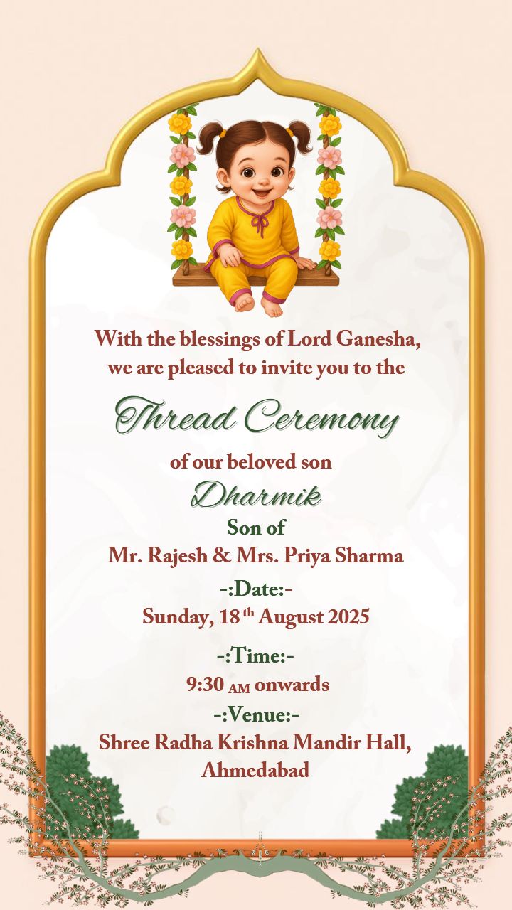 Thread ceremony invitation in English for auspicious day
