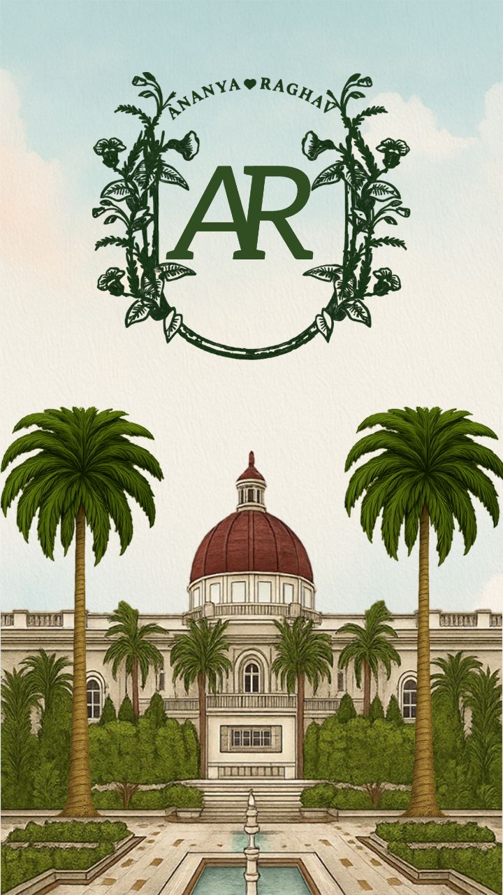 Royal theme save the date video with palace illustration