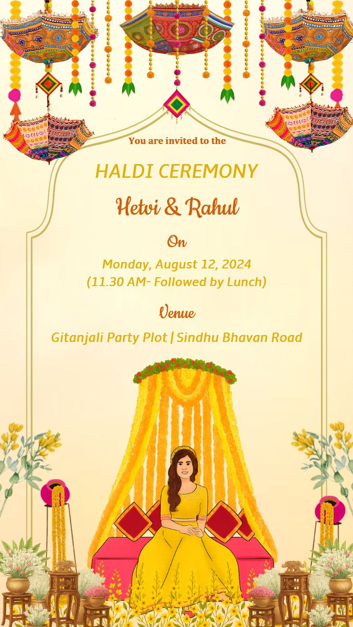 Haldi Ceremony Invitation with Bride Illustration