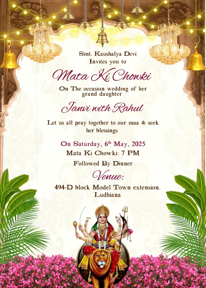 Mata Ki Chowki Invitation Template with Divine Blessings