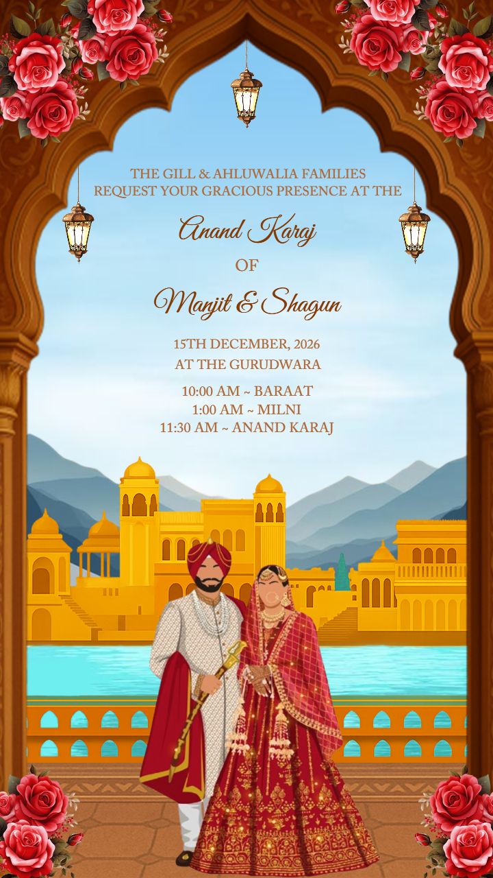 Beautiful Sikh Wedding Invitation in Red and Gold Theme