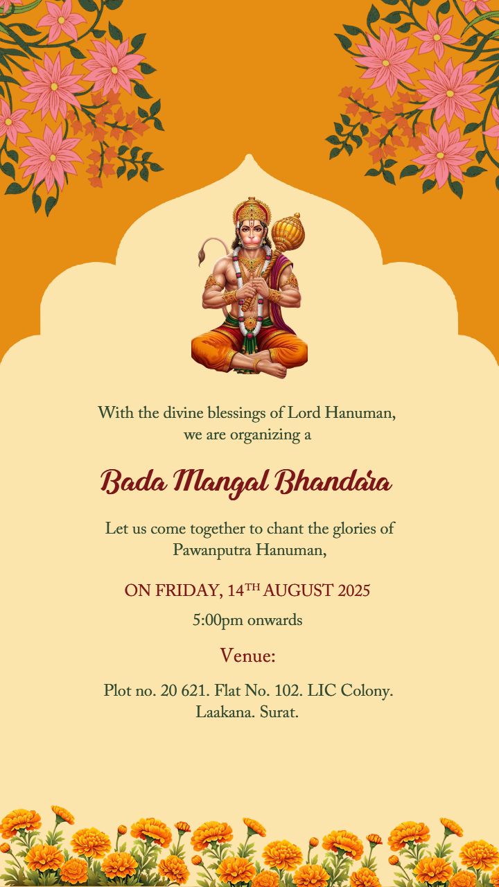 Bada Mangal Bhandara Card Template Online Editable Free