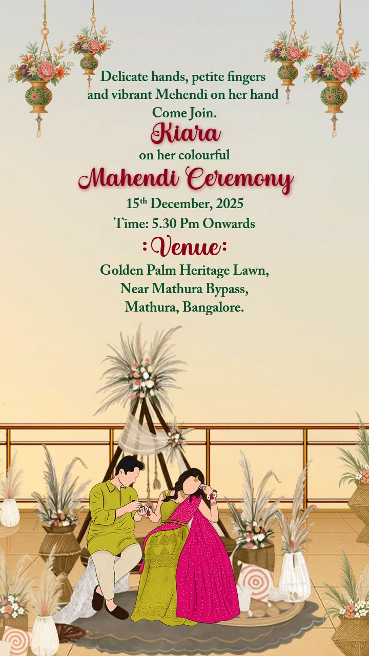 Mehendi Invitation Video Card Template with Bride and Groom