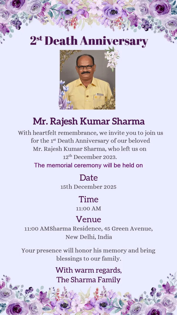2nd death anniversary invitation card floral template