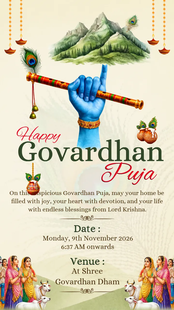 Govardhan Puja Invitation Template with Traditional Design